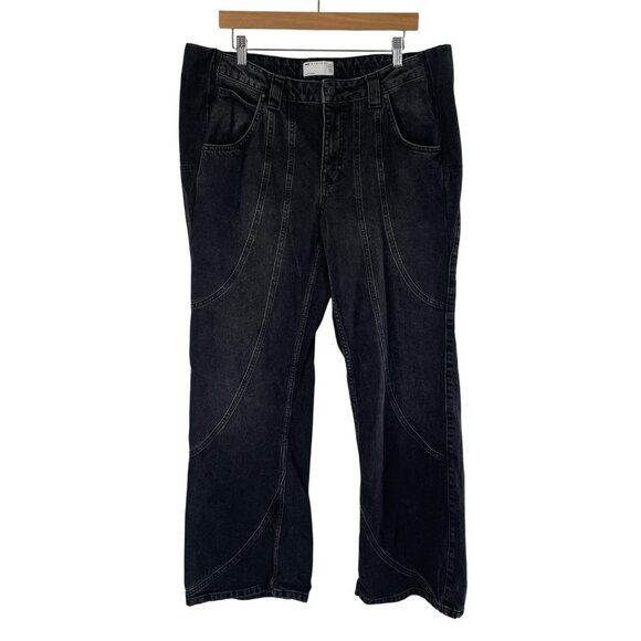 ASOS DESIGN Jeans Mens 33x32 Black Seamed Panel Straight Leg Denim Grunge Casual - Picture 1 of 11